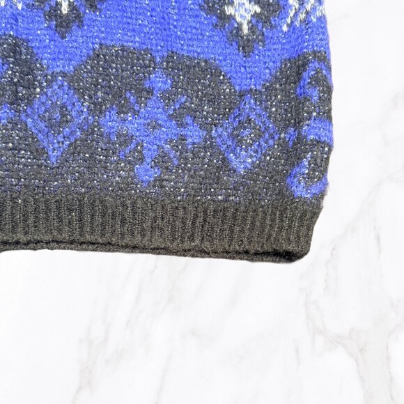 Vintage Benetton Italy Blue Nordic Mohair Blend Mockneck Sweater, Size L - Picture 5 of 9